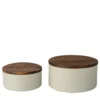Set di 2 contenitori in ceramica verde con coperchio in legno