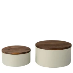 Set di 2 contenitori in ceramica verde con coperchio in legno