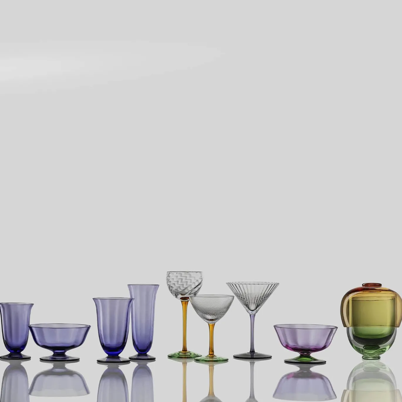 Set di 4 coppette da cocktail in vetro twisted ambra-verde