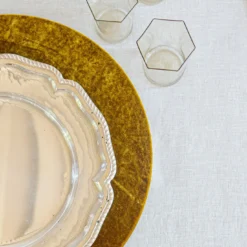 Set di 4 Copripiatti Grandi in Velluto Oro con Supporto in Sughero
