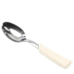 Set di 6 cucchiaini da tè con manico in ecopelle color crema