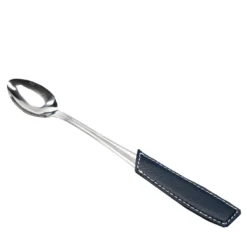 Set di 6 cucchiaini lunghi con impugnatura in ecopelle blu