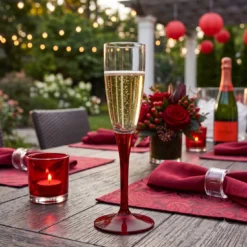 Set di 6 flûte da champagne con stelo rosso granato