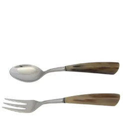 Set di forchetta e cucchiaio in corno di bue per insalata