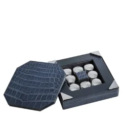 Set di gioco della dama in pelle blu