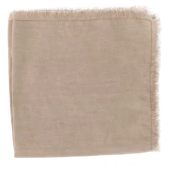 Set di 4 lussuosi tovaglioli di puro lino beige bordati a mano