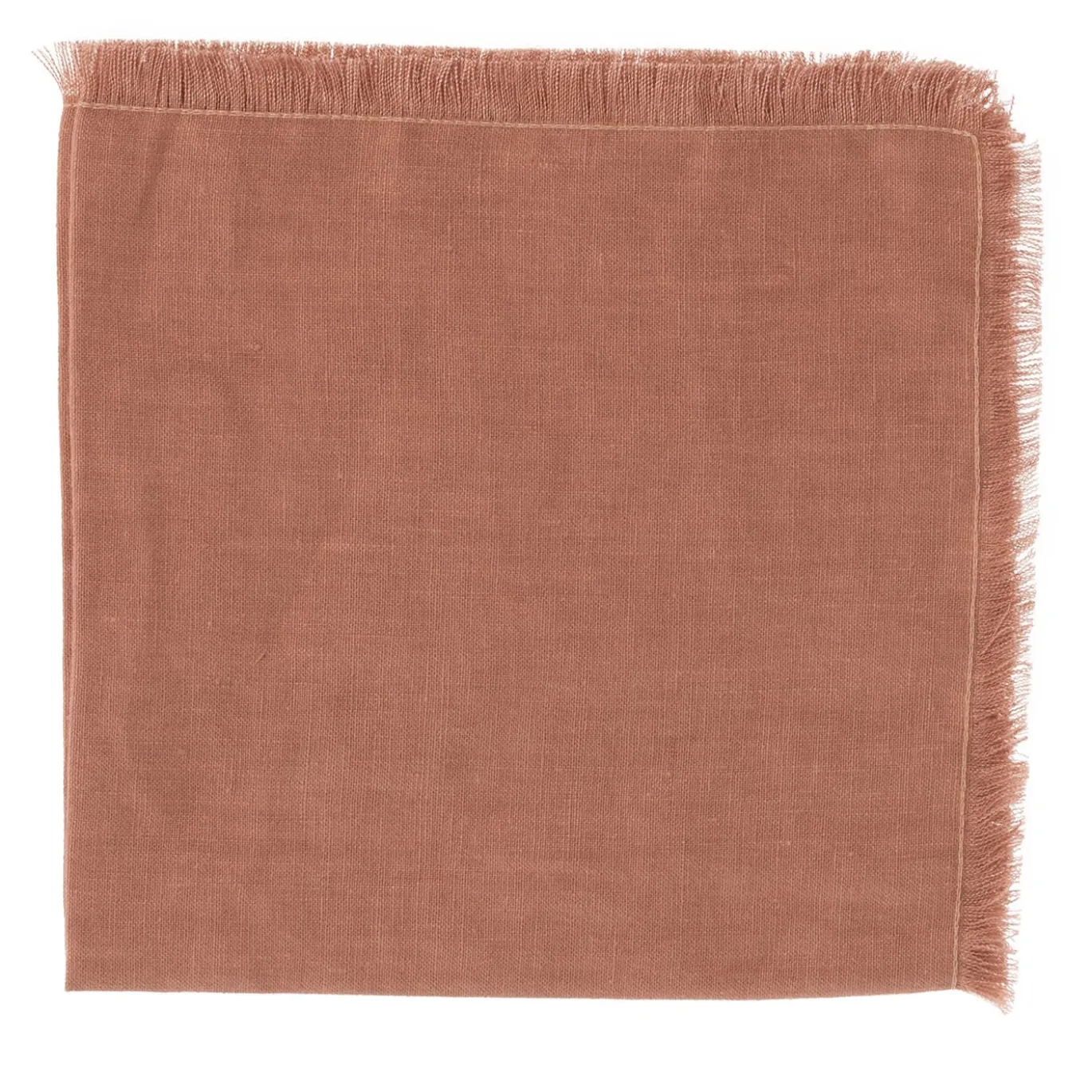 Set di 4 lussuosi tovaglioli in puro lino color bronzo-rosa, bordati a mano