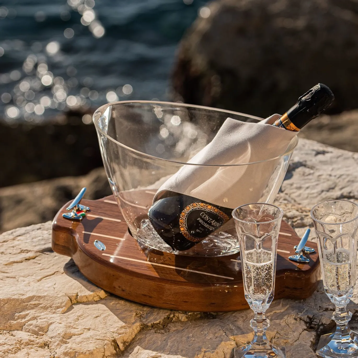 Set di 2 pezzi di glacette bianca + base in teak