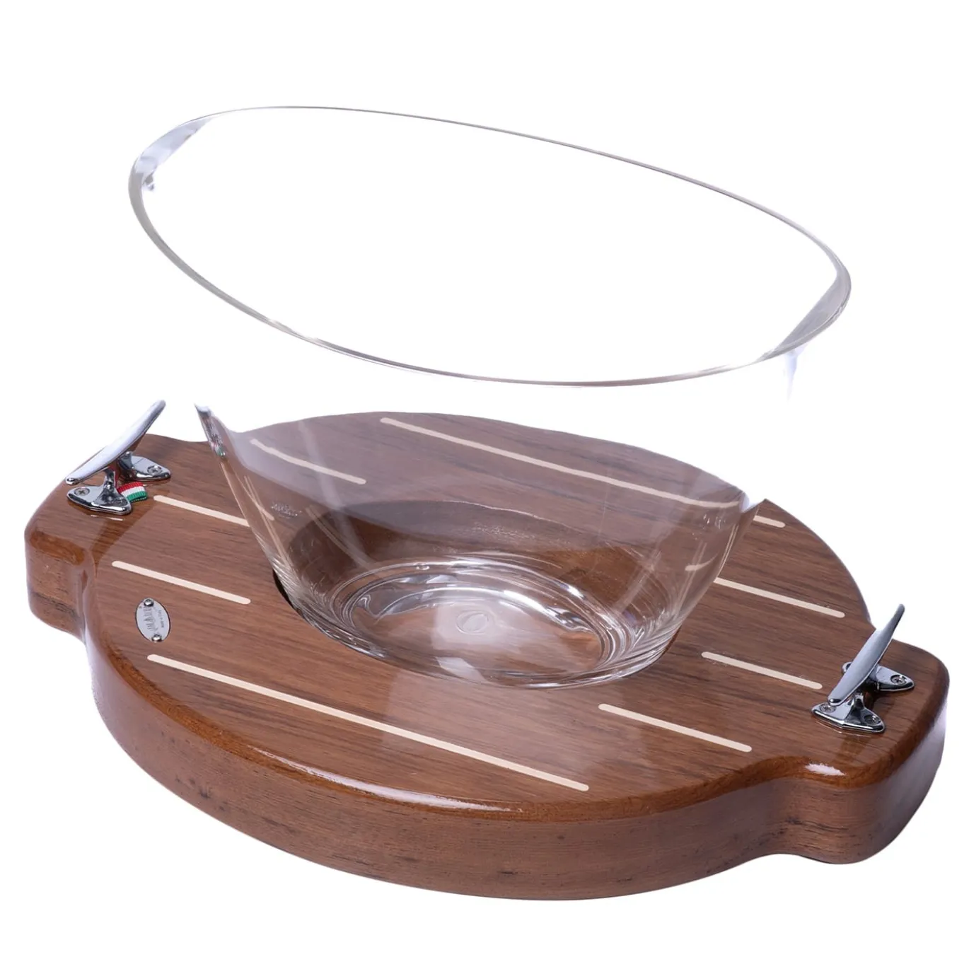 Set di 2 pezzi di Glacette trasparente + base in teak