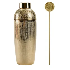 Set di 2 pezzi di shaker e miscelatore in ottone placcato oro con texture Cortex