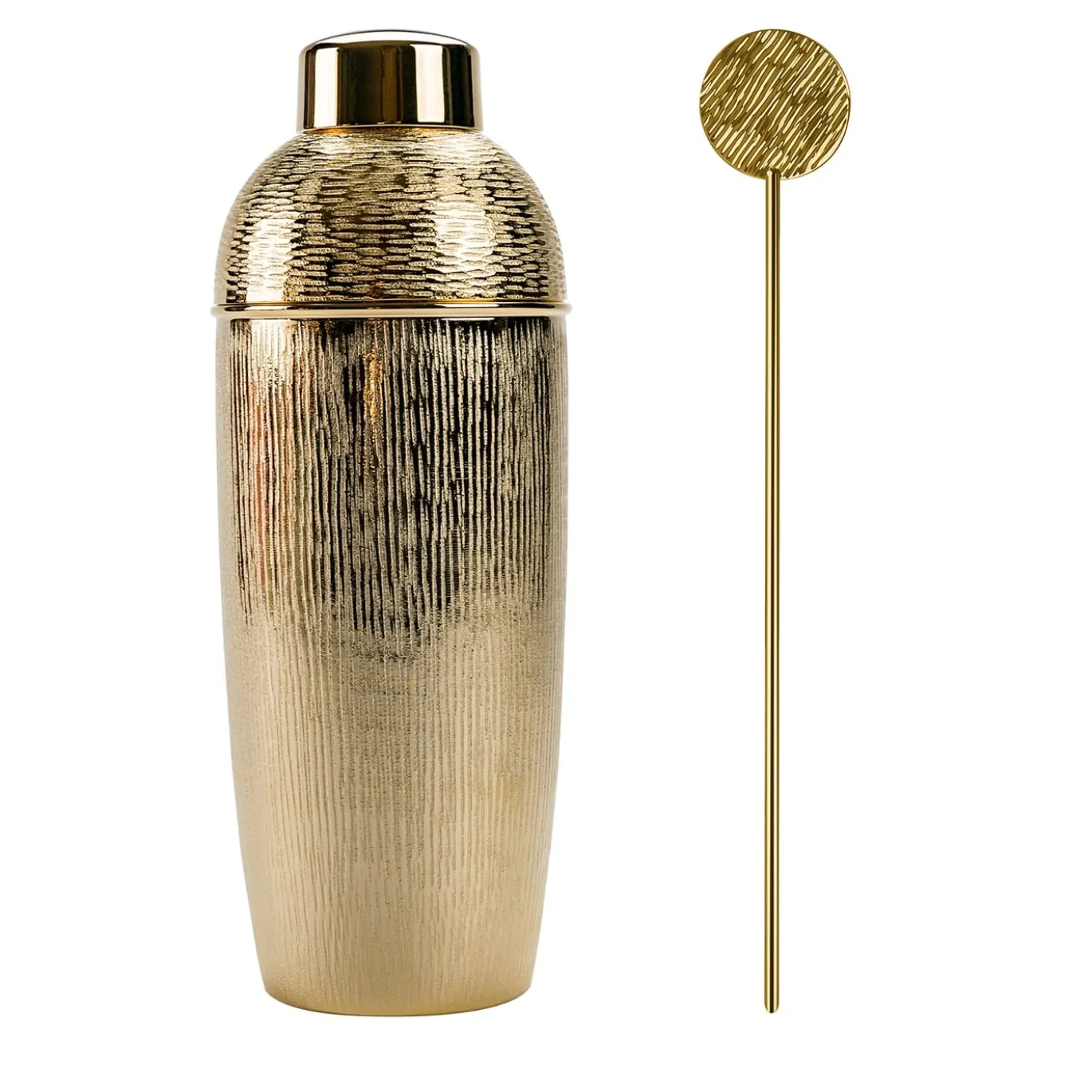 Set di 2 pezzi di shaker e miscelatore in ottone placcato oro con texture Cortex