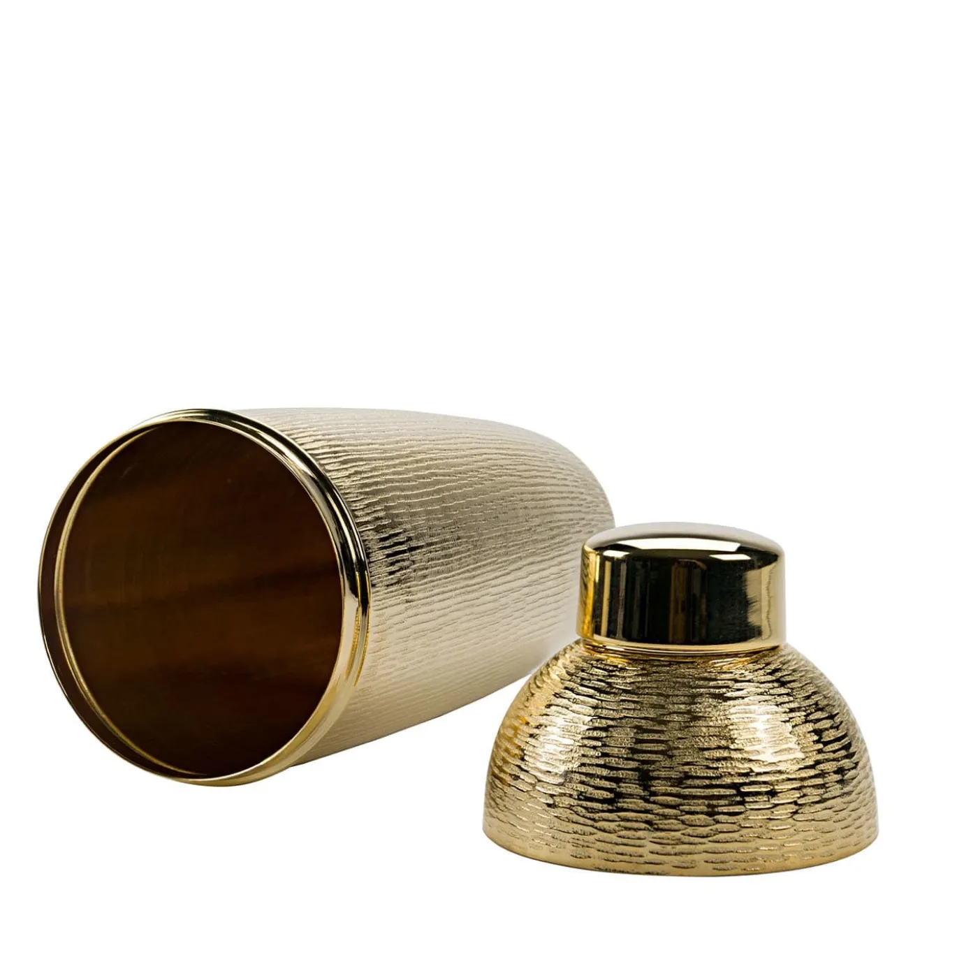 Set di 2 pezzi di shaker e miscelatore in ottone placcato oro con texture Cortex