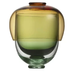 Set di 3 pezzi in vetro Murano con bicchieri verdi e ciotola Amber Fungo
