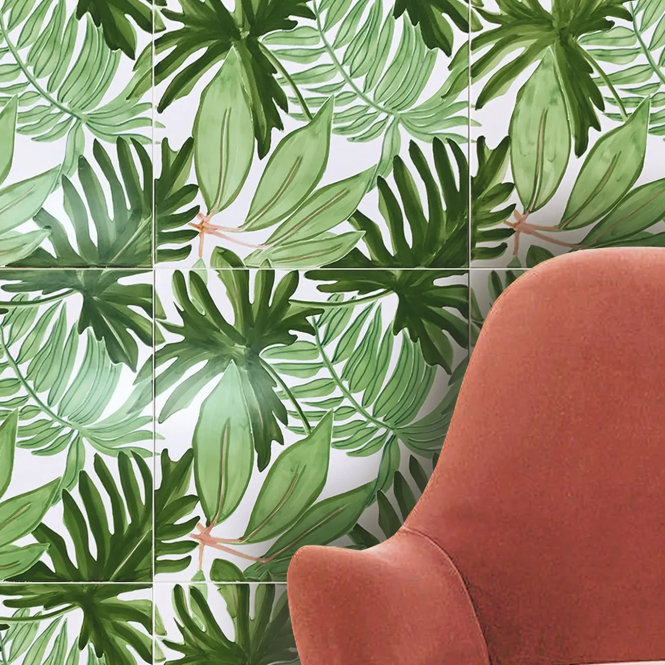 Set di 4 piastrelle Verde Verticale Tropical