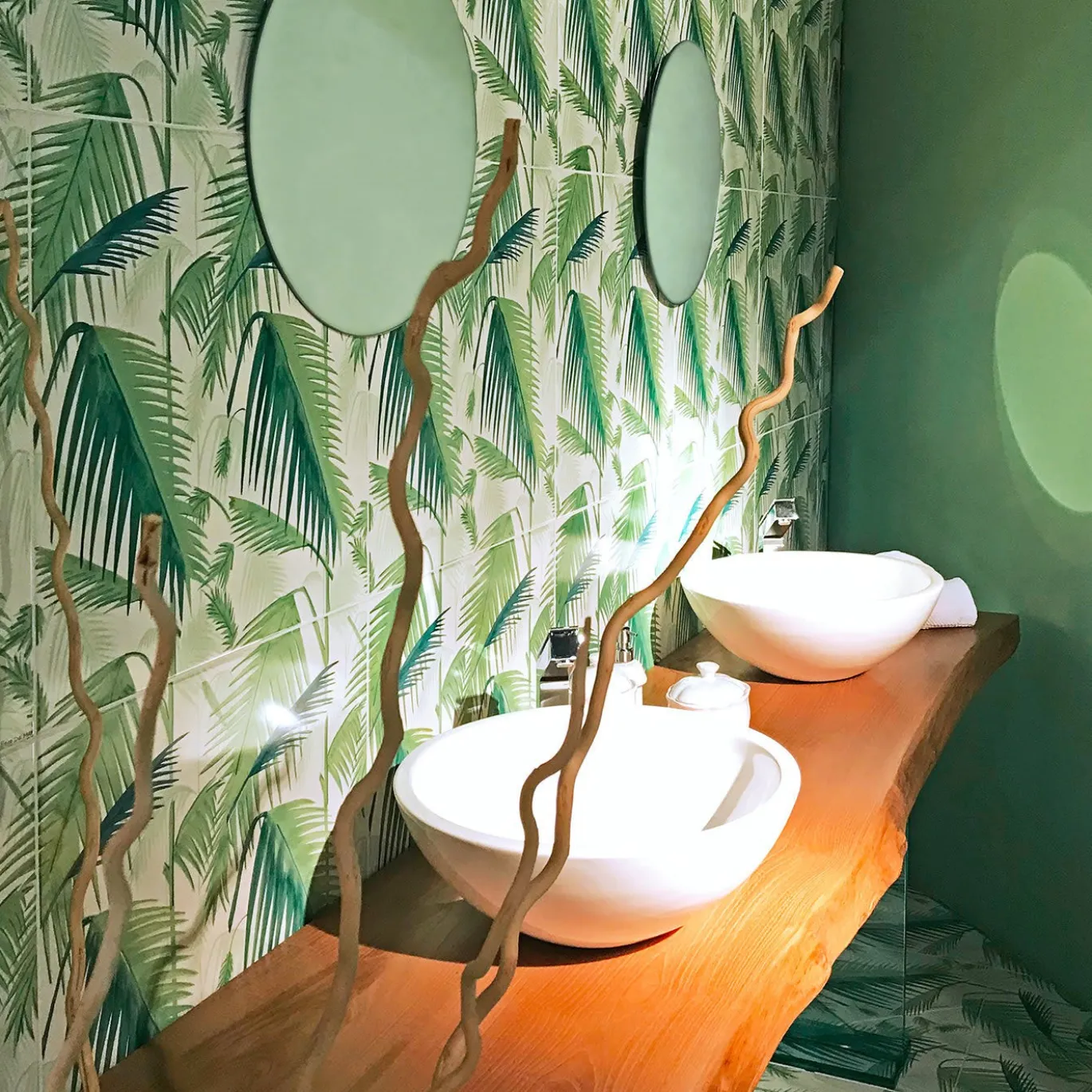 Set di 4 piastrelle Verde Verticale Palm