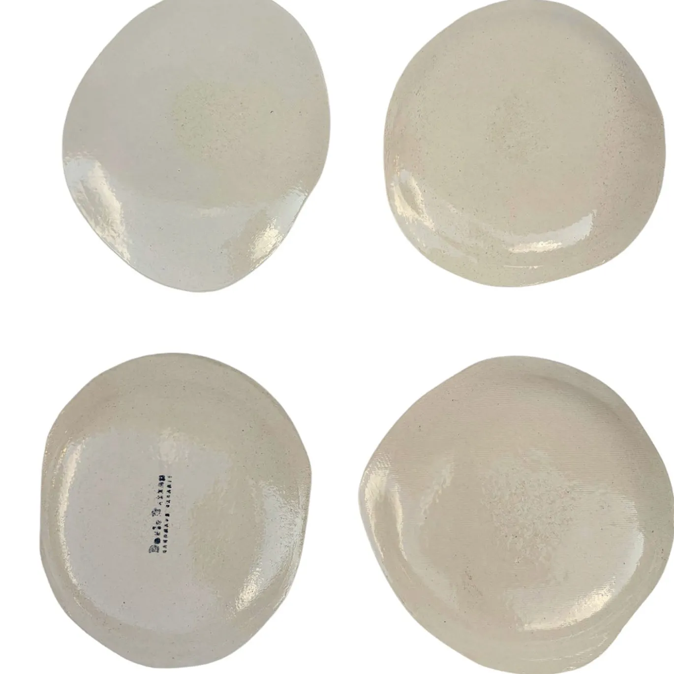 Set di 4 piatti Arlecchino in ceramica avorio e azzurro