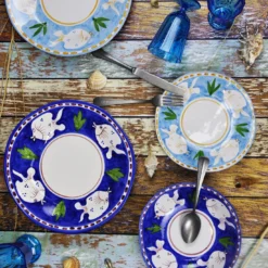Set di piatti blu Poseidon da 18 pezzi