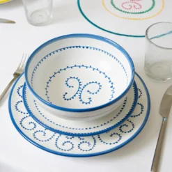 Set di 4 piatti da cena in ceramica blu Luminaria