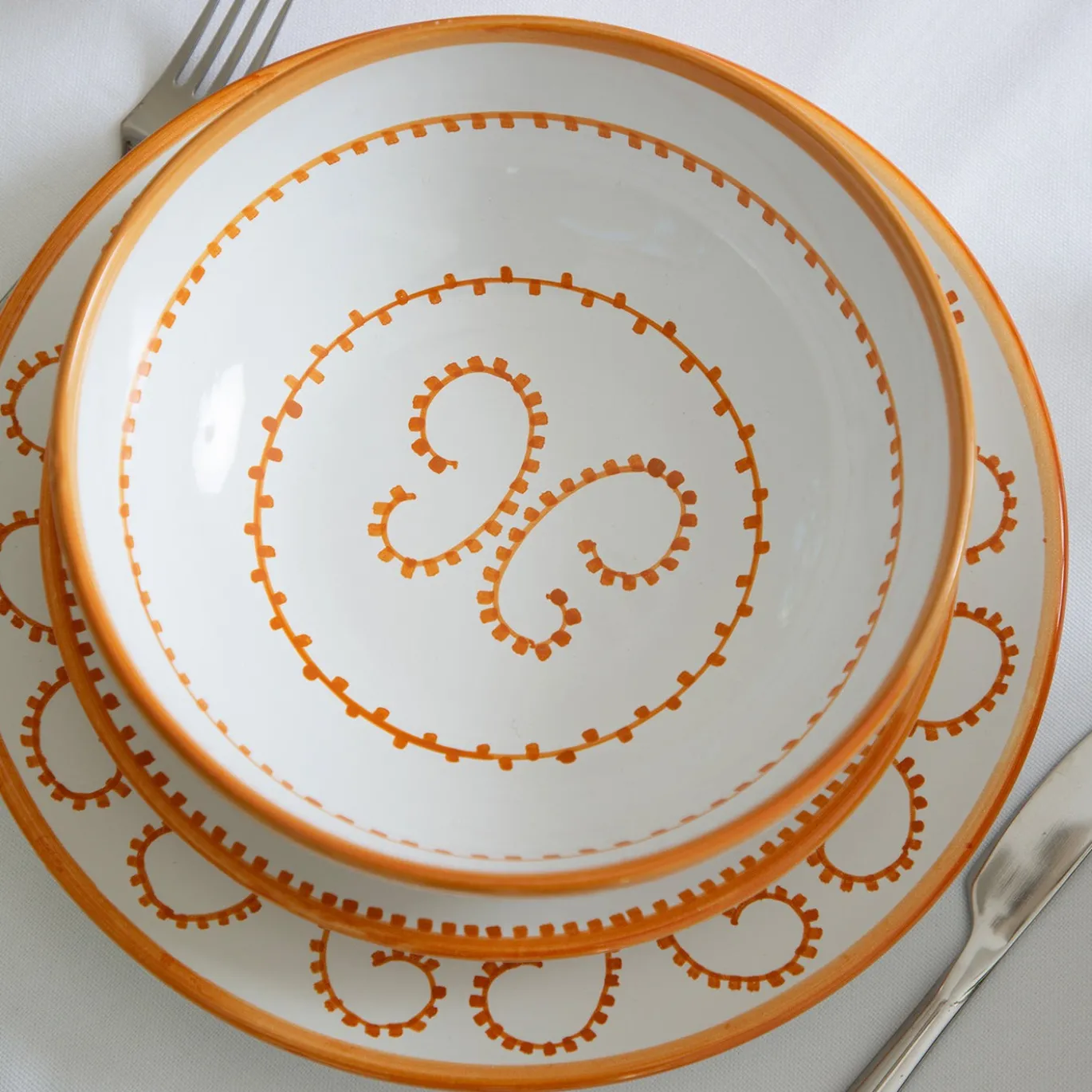 Set di 4 piatti da cena in ceramica arancione Luminaria