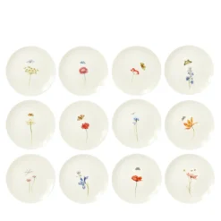 Set di 12 Piatti da Dessert Bloom in Ceramica Bianca