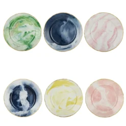 Set di 6 piatti da dessert della collezione Trompe-l’Oeil in porcellana e oro realizzati a mano