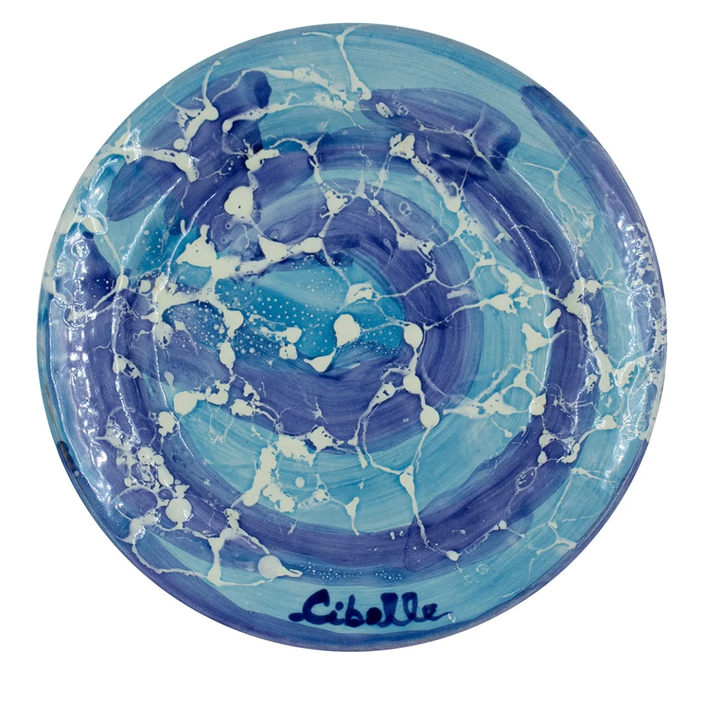 Set di 4 piatti da dessert in ceramica con motivo blu marmorizzato