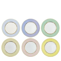 Set di 6 Piatti da Dessert in Porcellana Multicolore Pastello