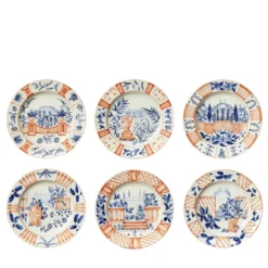 Set di 6 Piatti da Dessert Italian Views in Ceramica Rossa