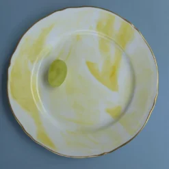 Set di 6 piatti da dessert Limone in porcellana e oro realizzati a mano