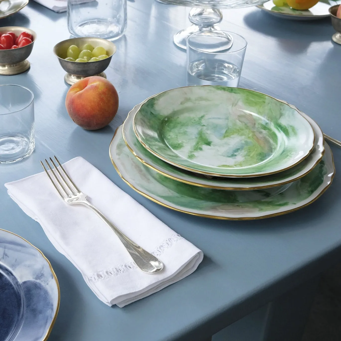 Set di 6 Piatti da dessert Malachite in porcellana e oro realizzati a mano