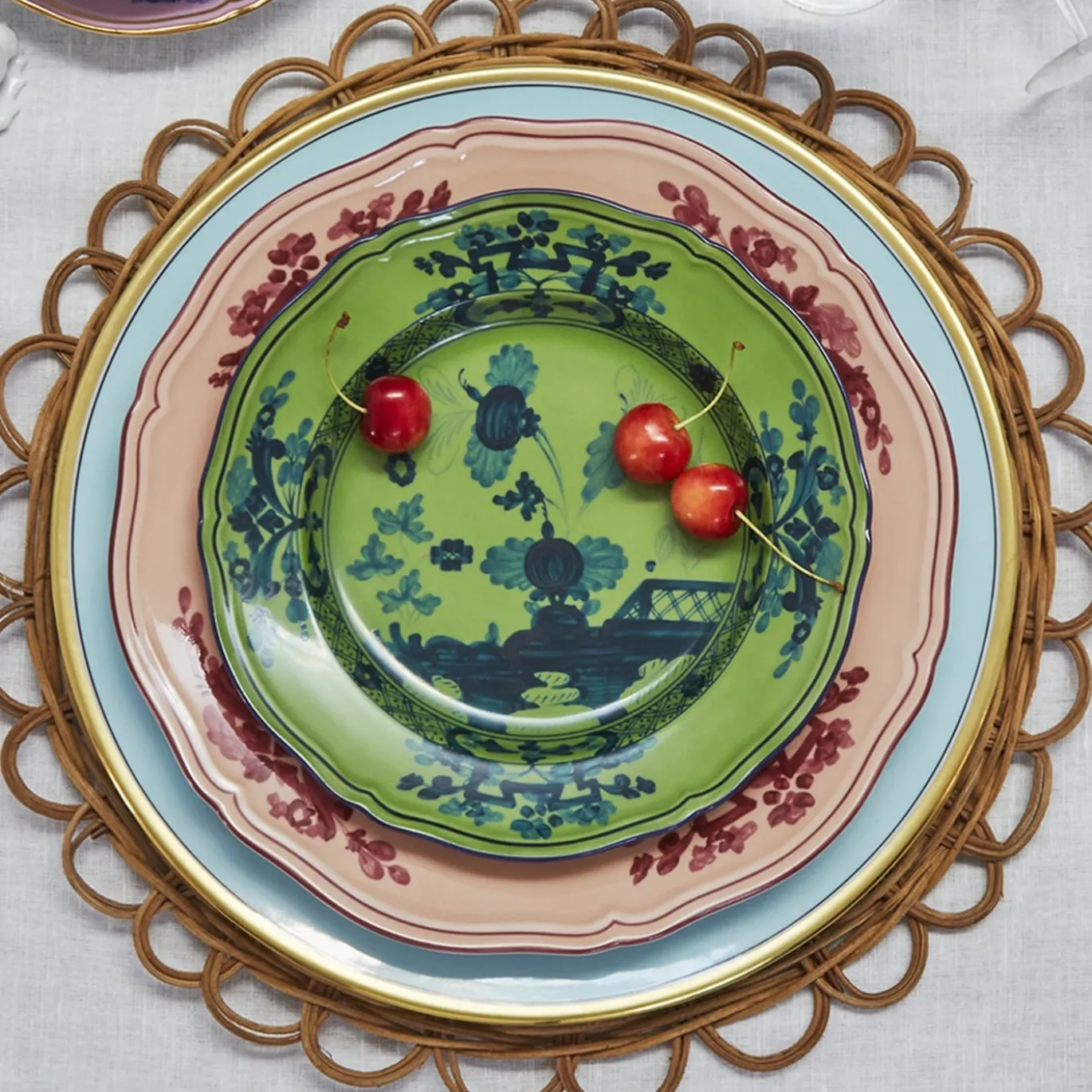 Set di 6 Piatti da Dessert Oriente Italiano Malachite in Porcellana Verde