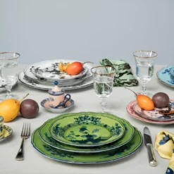 Set di 6 Piatti da Dessert Oriente Italiano Malachite in Porcellana Verde