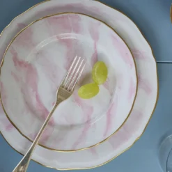 Set di 6 piatti da dessert Rosa Nuvola in porcellana e oro realizzati a mano