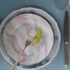 Set di 6 piatti da dessert Rosa Nuvola in porcellana e oro realizzati a mano