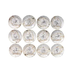 Set di 12 Piatti da Dessert Zodiaco in Ceramica Bianca