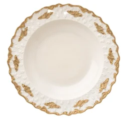 Set di 2 piatti da minestra bianchi e dorati Lucia