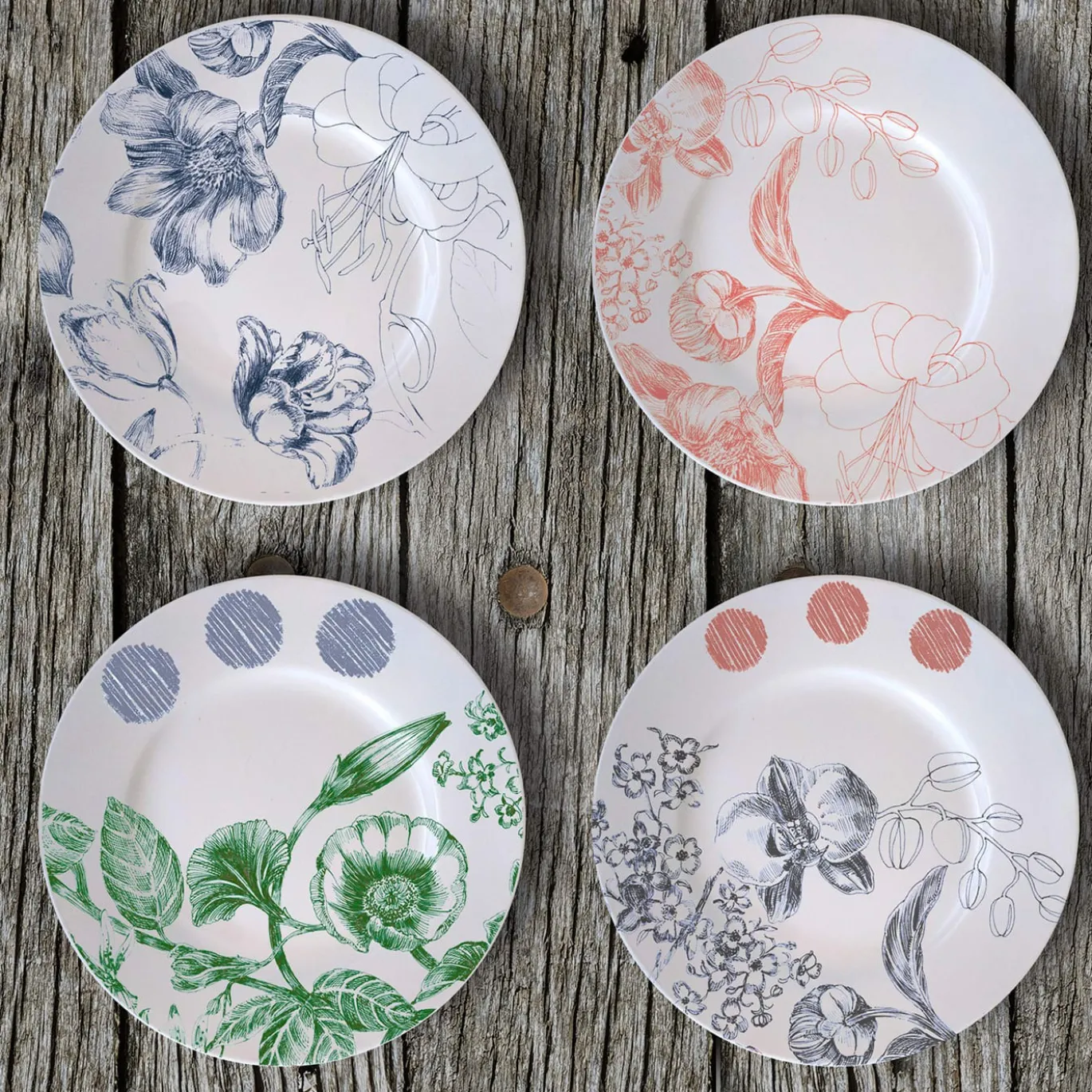 Set di 2 piatti da pane Marie Antoinette verde e blu