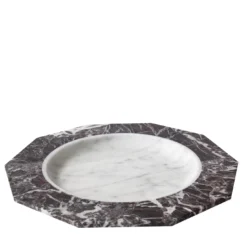 Set di 2 piatti da portata in marmo bianco di Carrara e rosso di Levanto