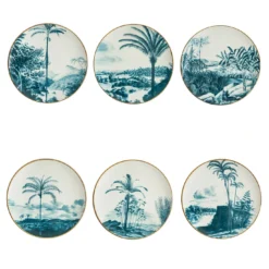 Set di 6 piatti da portata in porcellana Las Palmas con paesaggio tropicale blu