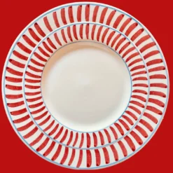 Set di 12 piatti da pranzo in ceramica rossa