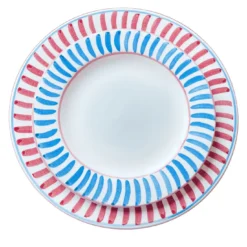 Set di 12 piatti da pranzo in ceramica rossa e blu