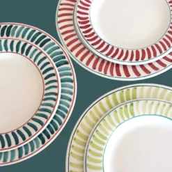 Set di 12 piatti da pranzo in ceramica verde smeraldo