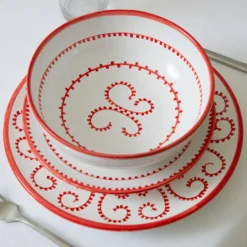 Set di 4 Piatti da Zuppa in Ceramica Rossa Luminaria
