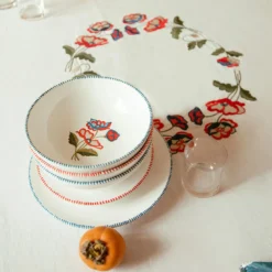 Set di 4 piatti da zuppa in ceramica Gioia rossi e blu