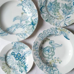 Set di 2 piatti da zuppa in porcellana Florian blu chiaro e verde