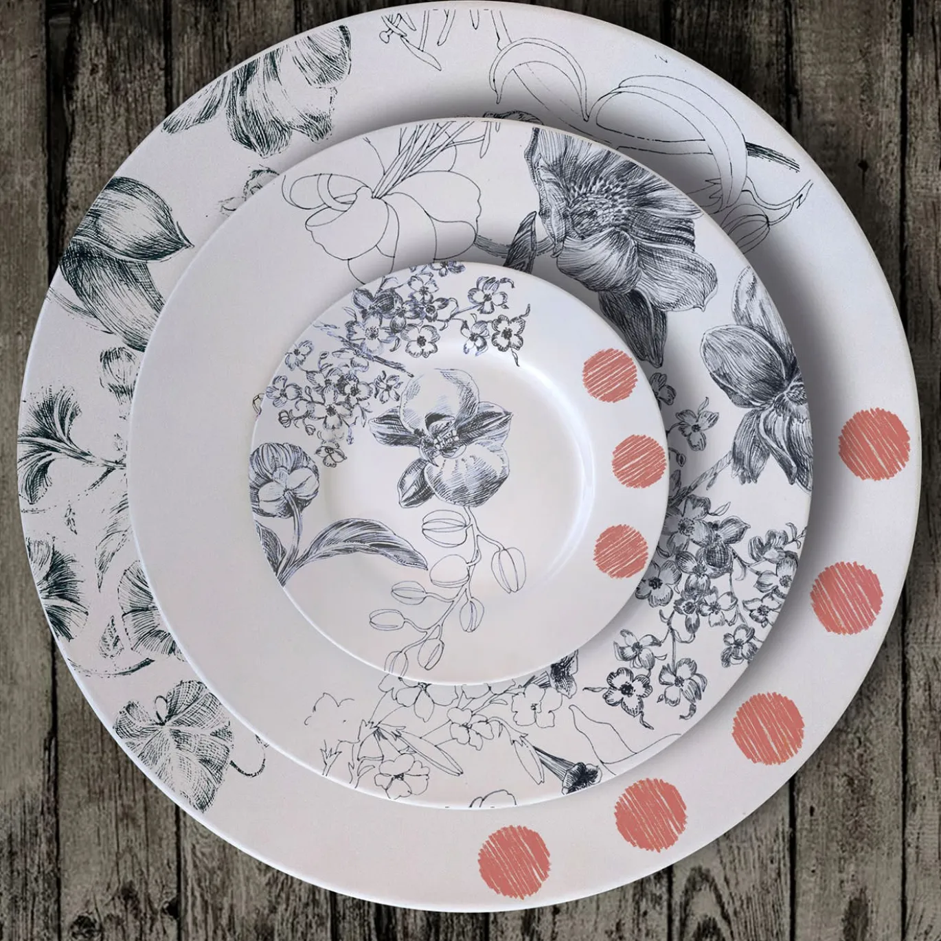 Set di 2 piatti da zuppa Maria Antonietta nero e rosso