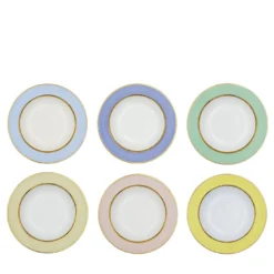 Set di 6 piatti fondi in porcellana multicolore pastello