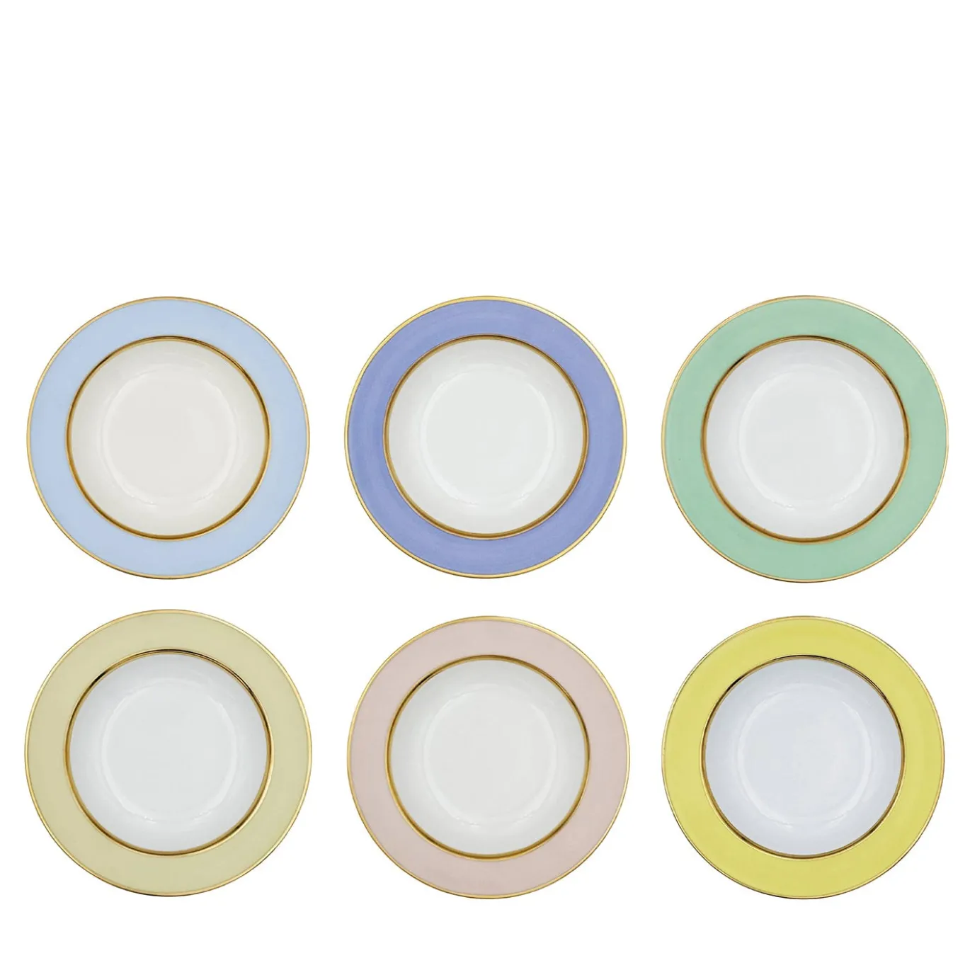 Set di 6 piatti fondi in porcellana multicolore pastello