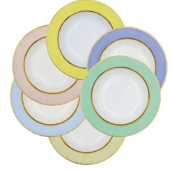 Set di 6 piatti fondi in porcellana multicolore pastello