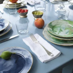 Set di 6 piatti fondi Malachite in porcellana e oro realizzati a mano